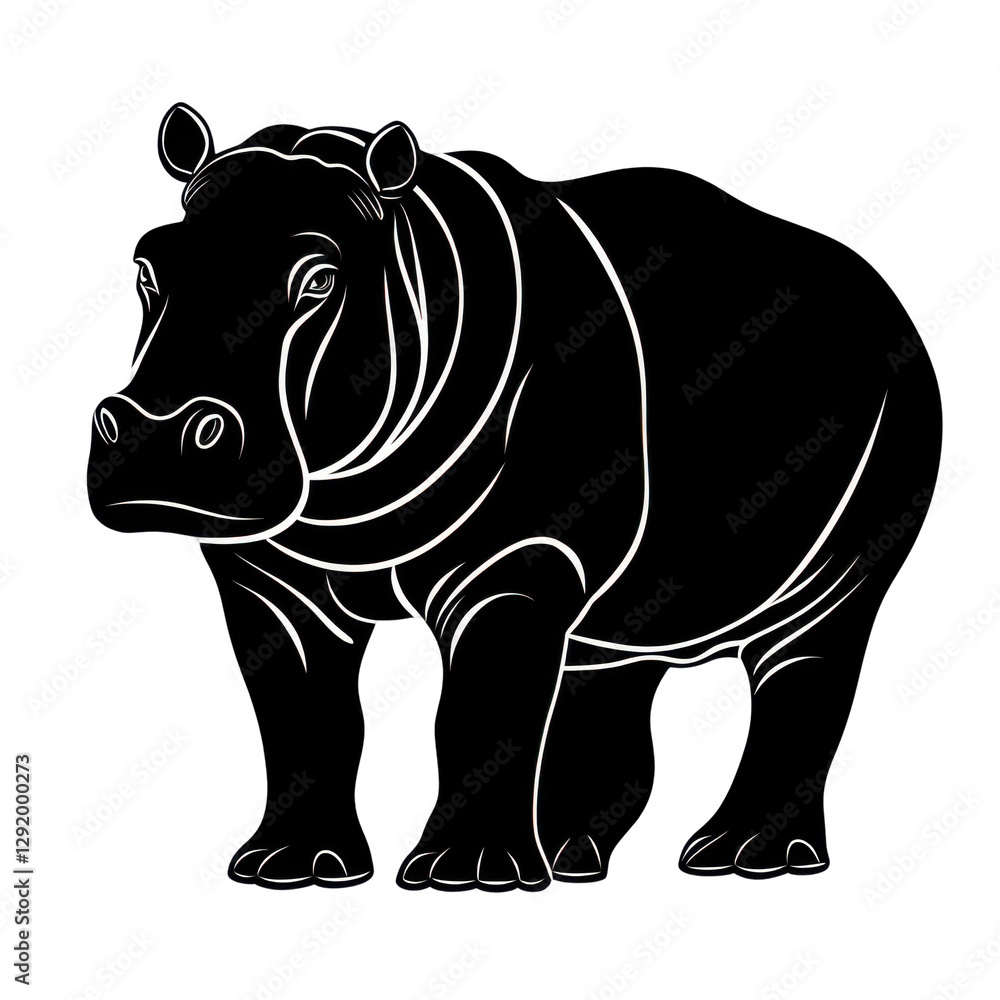 Fototapeta premium Cute hippo silhouette icon for wildlife conservation graphic design nature art studio environment minimalist concept
