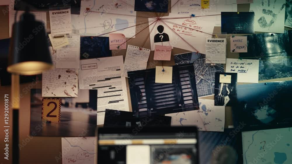 custom made wallpaper toronto digitalCamera zooming in on a photo of a suspect on a detective investigation board