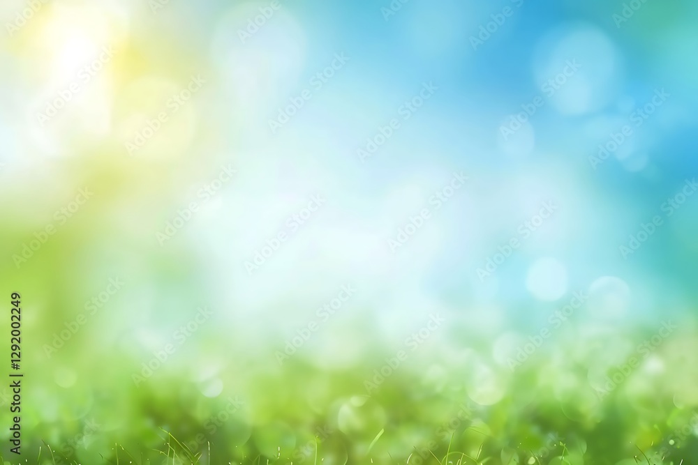 Beautiful Bokeh Spring Background with Green Grass and Blue Sky Ideal for Nature and Outdoors Beautiful Bokeh Spring Background with Green Grass and Blue Sky Ideal for Nature and Outdoors