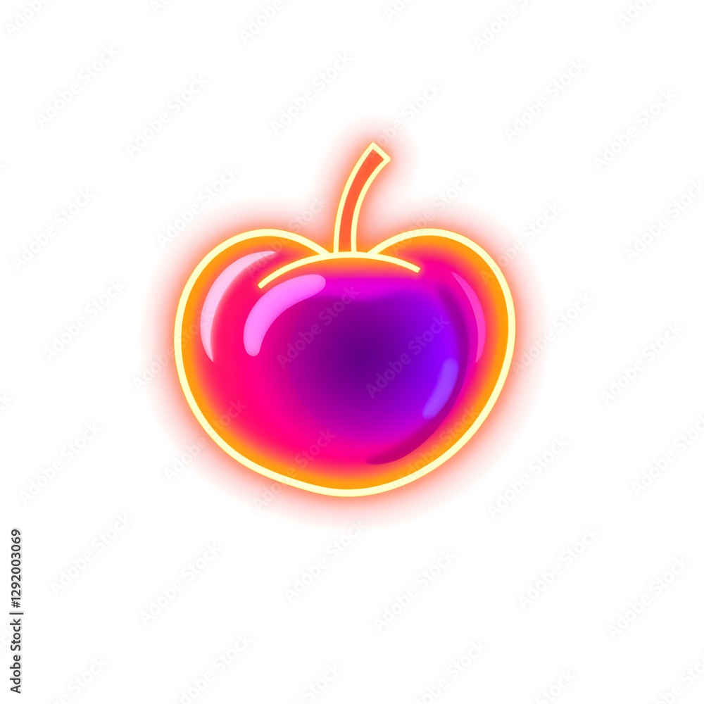 Obraz premium Plum holographic 3D icon. neon symbol vector illustration isolated on white background. Generative AI