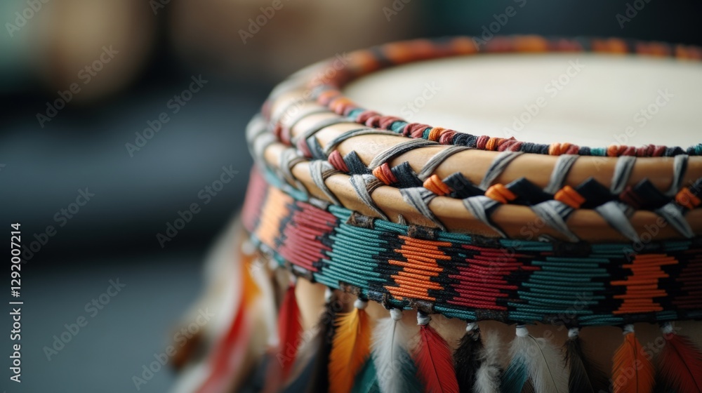 detail of a drum with feathers detail of a drum with feathers