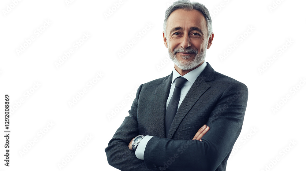 legant senior CEO in a dark gray suit, showing leadership and experience, isolated on a white background legant senior CEO in a dark gray suit, showing leadership and experience, isolated on a white background