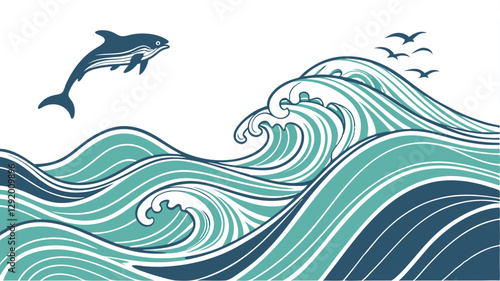seamless pattern with dolphins