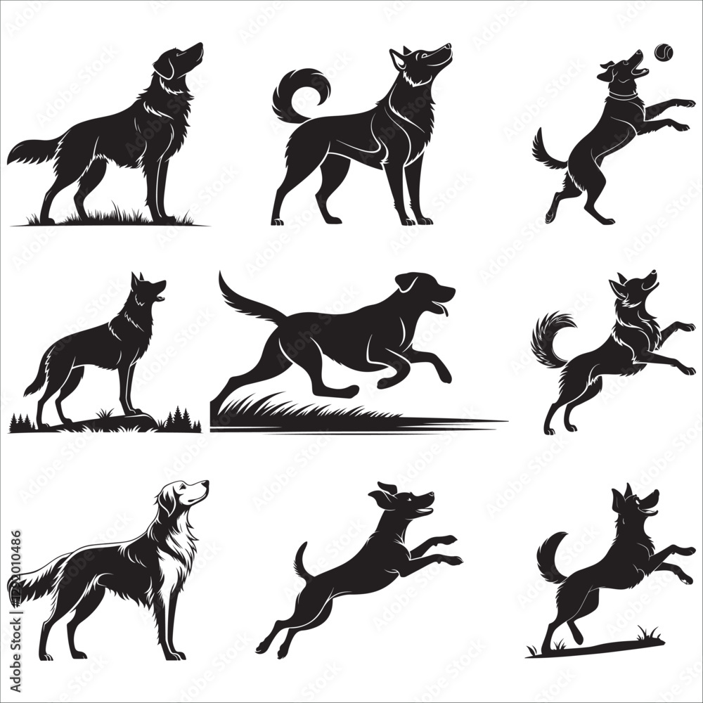 Fototapeta premium Dog silhouette vector ,icon set