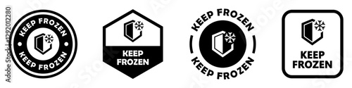 Different vector labels for frozen food packaging. Labels for product and meat - Keep Frozen.