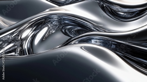 Wallpaper Mural Abstract metallic waves reflecting light in a fluid motion, creating a dynamic visual effect Torontodigital.ca
