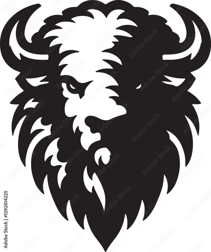 Fototapeta premium Buffalo head logo black and white design