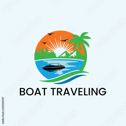 boat tourism traveling logo design vector