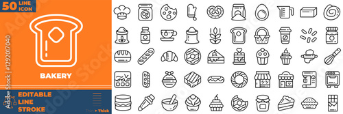 Bakery Line Editable Icons set