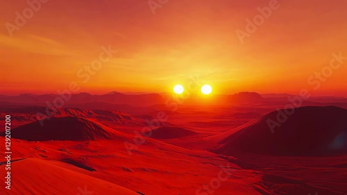 Sci-Fi Desert Landscape with Double Sun - Made with Generative AI
