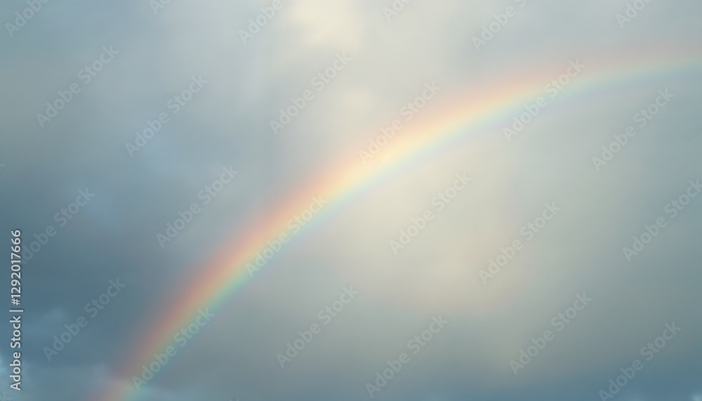Blurred rainbow in the sky with soft clouds and sunlight breaking through Blurred rainbow in the sky with soft clouds and sunlight breaking through