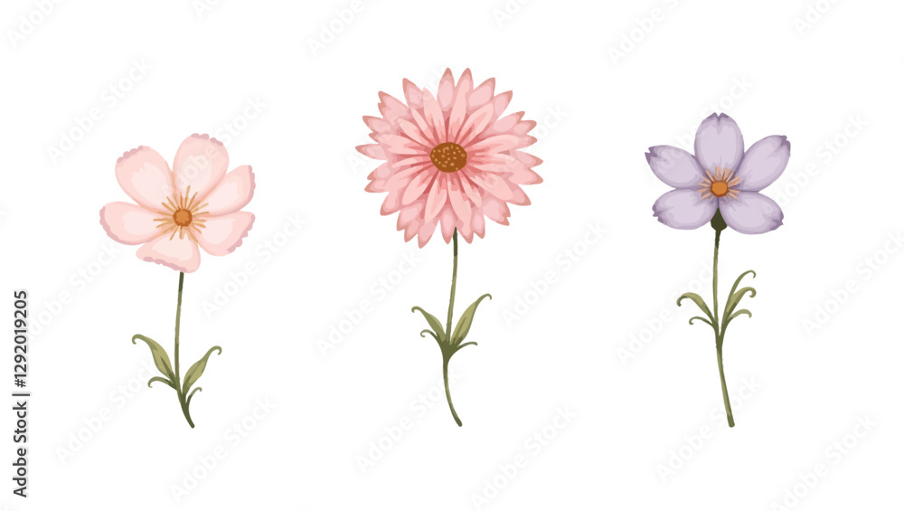 Minimalistic vector illustration with floral design in three different colors. Perfect for social media, invitations and decorative projects. Minimalistic vector illustration with floral design in three different colors. Perfect for social media, invitations and decorative projects.