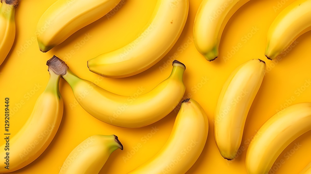 Ripe bananas laid on yellow surface, overhead view, food photography for healthy eating, fruit backdrop Ripe bananas laid on yellow surface, overhead view, food photography for healthy eating, fruit backdrop