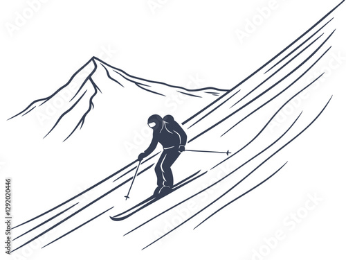 Snowy Mountain Skier in Action with Snow Trails Vector Art