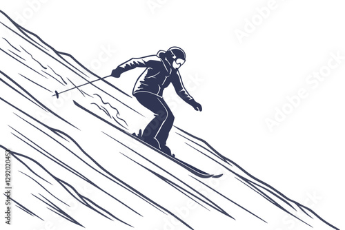 Snowy Mountain Skier in Action with Snow Trails Vector Art