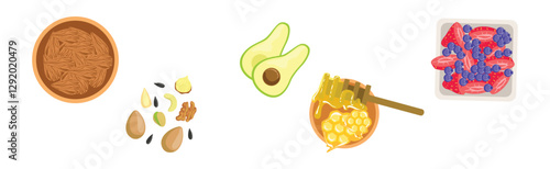 Cooking and Food Preparation with Kitchenware Above View Vector Set