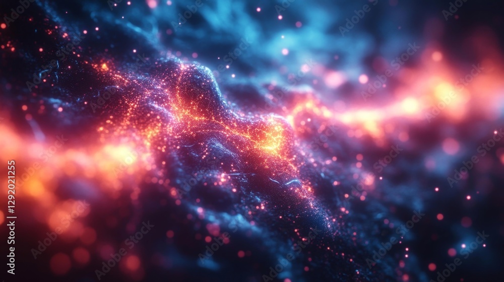 Obraz premium Swirling abstract cosmic design with vibrant neon colors and energetic light beams creating a surreal galaxy-like effect. Generative AI
