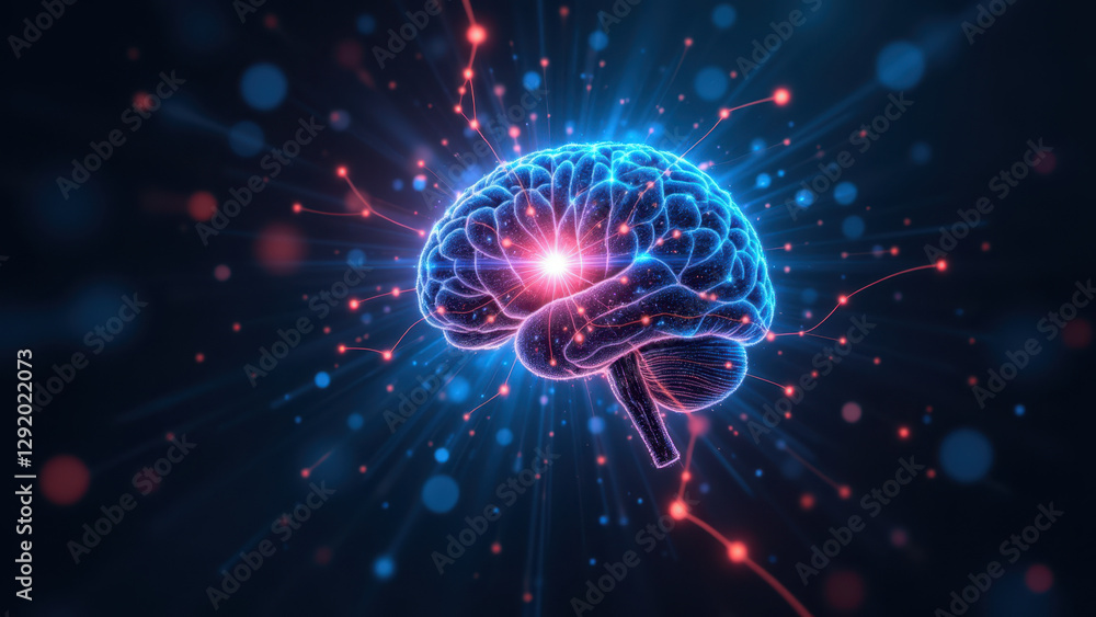 The image depicts a 3D rendering of a human brain with artificial neural network connections glowing brightly around it, symbolizing artificial general intelligence (AGI). The image depicts a 3D rendering of a human brain with artificial neural network connections glowing brightly around it, symbolizing artificial general intelligence (AGI).
