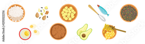 Cooking and Food Preparation with Kitchenware Above View Vector Set