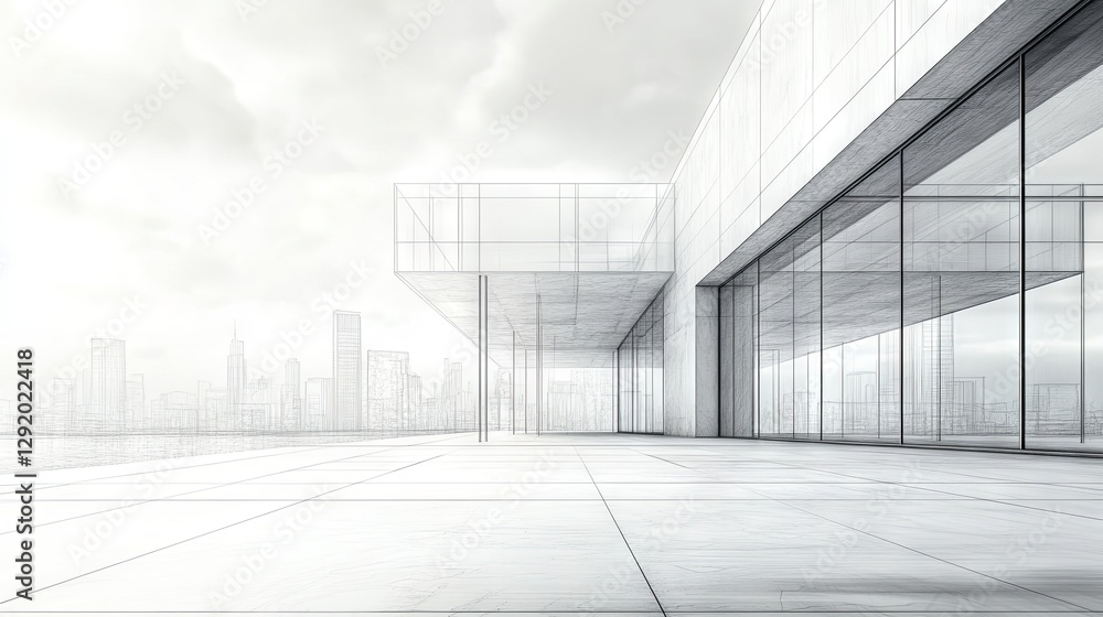 Obraz premium An abstract, modern urban landscape line drawing showcasing imaginative architectural building construction from a perspective design