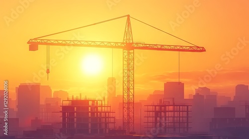 Wallpaper Mural A construction site featuring a tower crane, with buildings and houses being constructed, including hotel apartments. It involves housing renovation, real estate development, and cranes operating Torontodigital.ca