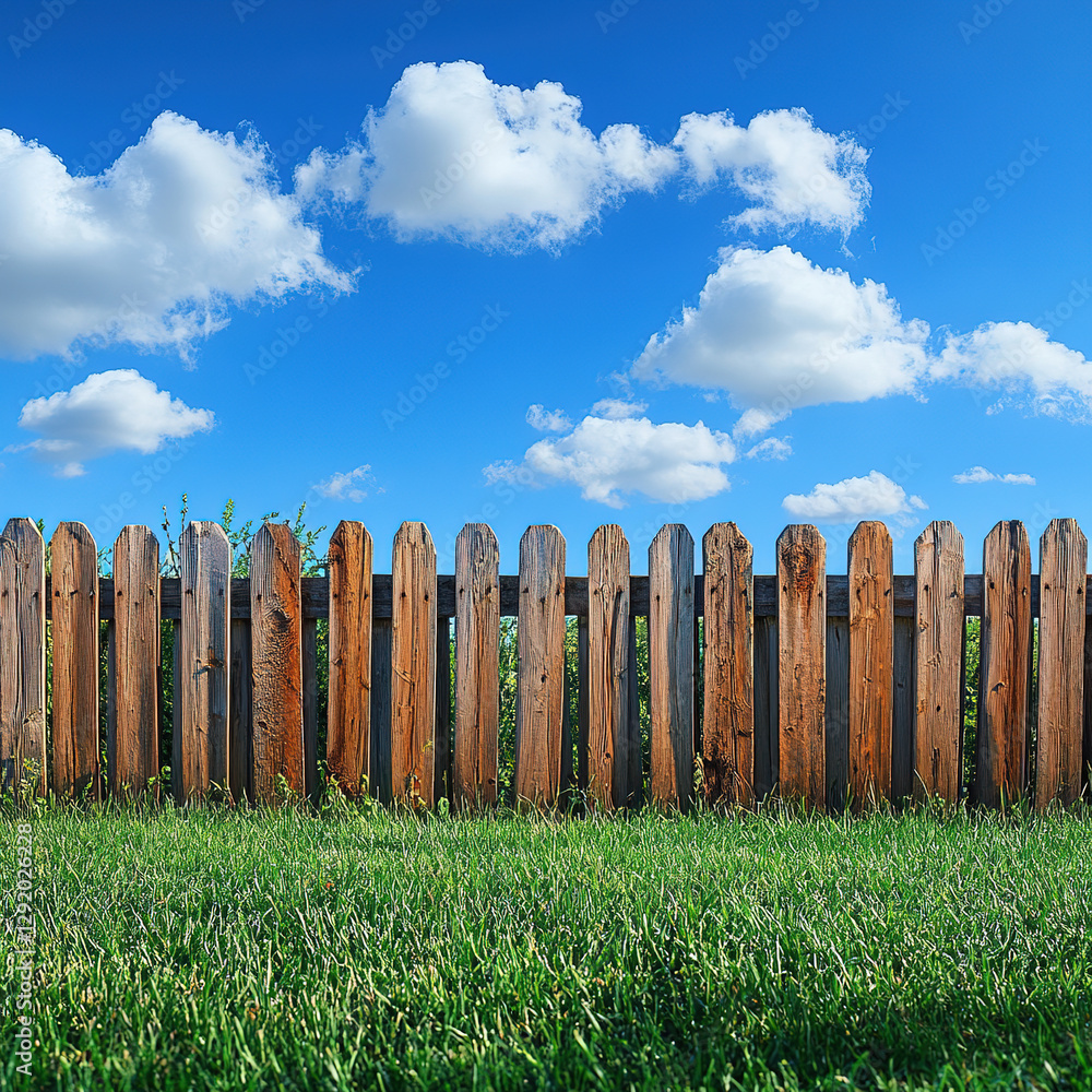 Fototapeta premium Fencing installation event sunny field nature scene clear sky ground level home improvement concept