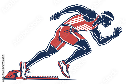"Sprinter Ready to Race: Vector Illustration of Starting Block Push-Off