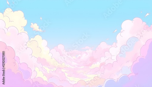Soft dreamy sky background with fluffy clouds and pastel colors