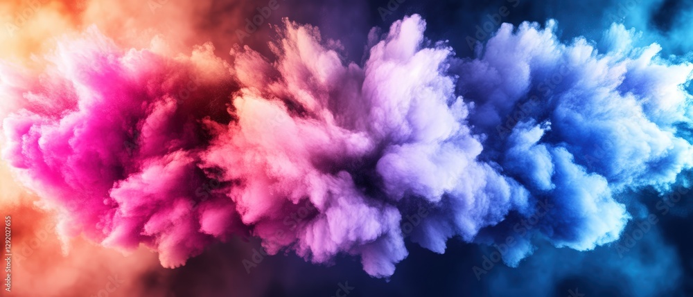 Colorful smoke explosion against a black background creating vibrant abstract patterns and shapes Colorful smoke explosion against a black background creating vibrant abstract patterns and shapes