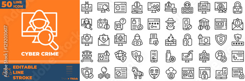 Cyber Crime Line Editable Icons set