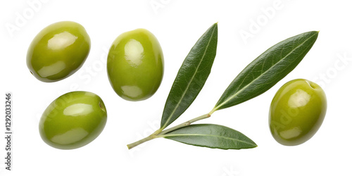 Wallpaper Mural Green olives with leaves on white, fresh green olives with leaves on white background, Cut Out Torontodigital.ca