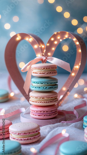 Köstliche Macarons mit einem Satinband und einem Herzen verziert-