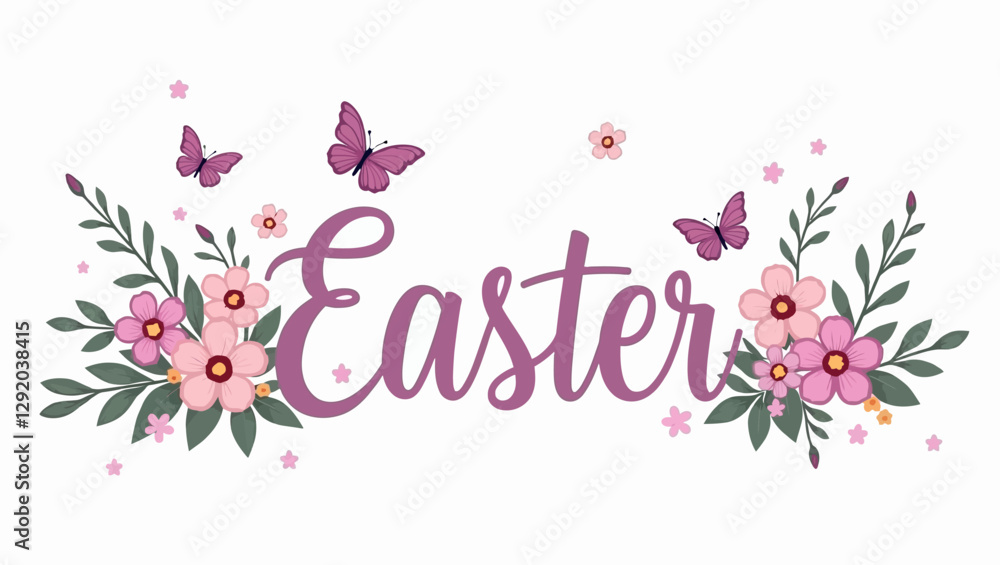 custom made wallpaper toronto digitalBeautiful "Easter" lettering decorated with delicate pink flowers and butterflies, perfect for spring and Easter-themed designs.