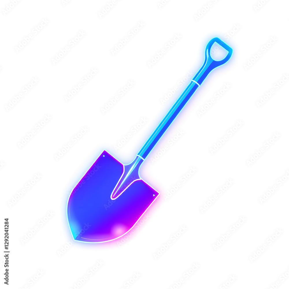 Shovel holographic 3D icon. neon symbol vector illustration isolated on white background. Generative AI Shovel holographic 3D icon. neon symbol vector illustration isolated on white background. Generative AI