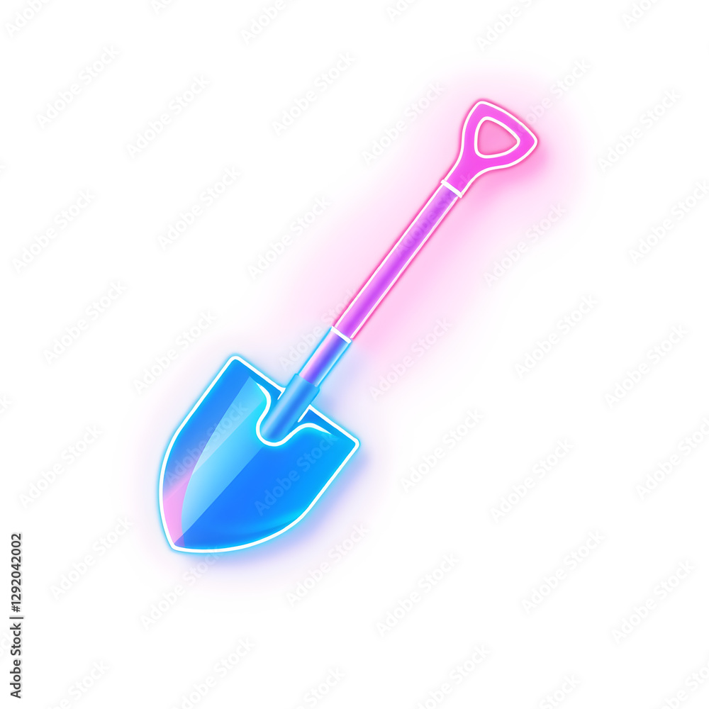 Shovel holographic 3D icon. neon symbol vector illustration isolated on white background. Generative AI Shovel holographic 3D icon. neon symbol vector illustration isolated on white background. Generative AI