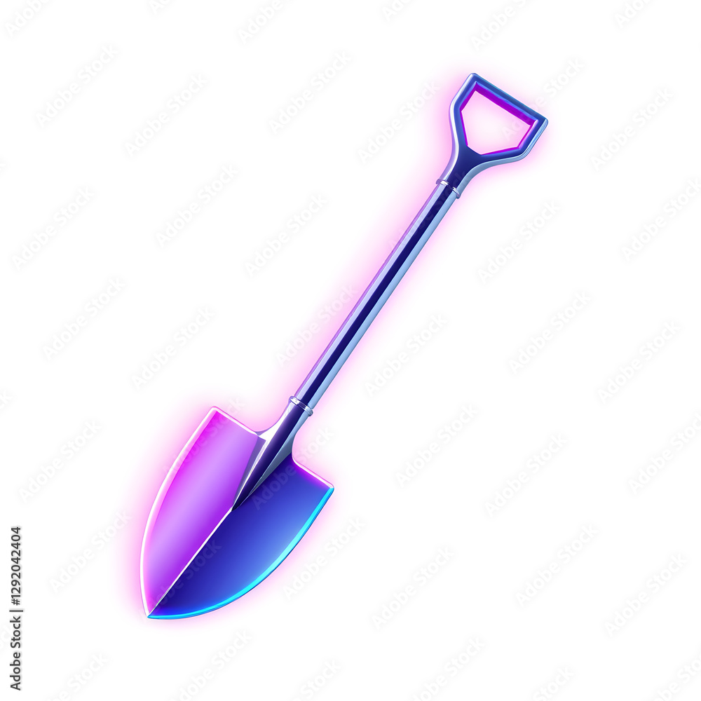 Shovel holographic 3D icon. neon symbol vector illustration isolated on white background. Generative AI Shovel holographic 3D icon. neon symbol vector illustration isolated on white background. Generative AI
