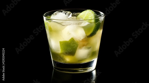Wallpaper Mural Refreshing Caipirinha cocktail in glass, black background, ice, lime slices.  Possible use  bar menu, drink advertisement Torontodigital.ca
