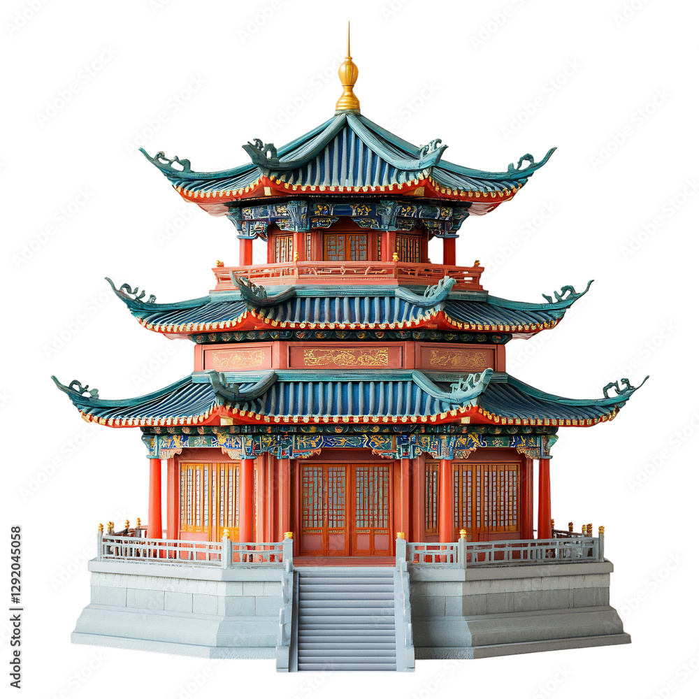 Miniature Traditional Chinese Temple Pagoda with Blue Roof Isolated on Transparent Background Miniature Traditional Chinese Temple Pagoda with Blue Roof Isolated on Transparent Background