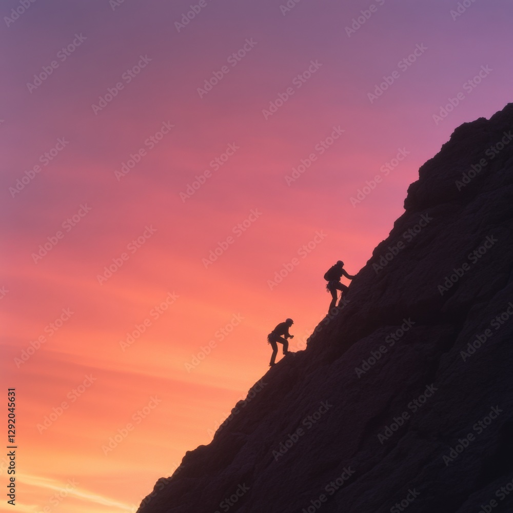 Silhouette of two Climbers during Sunset Silhouette of two Climbers during Sunset