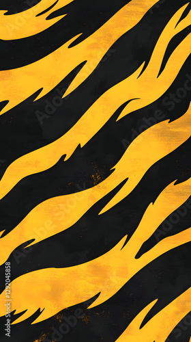 Black background with yellow and orange stripes of flames, cartoon style
