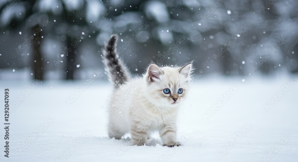 cute cat walking in the snow