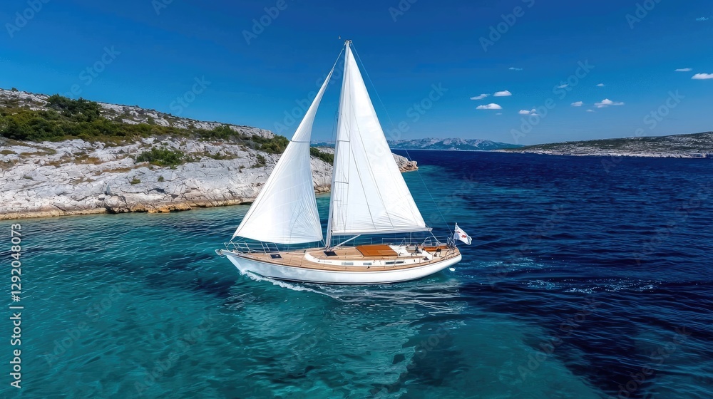 Fototapeta premium Sailing yacht cruises tranquil Adriatic Sea, sunny day