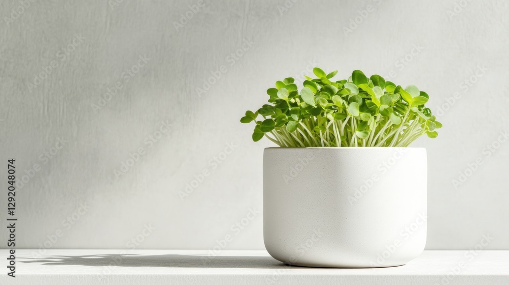 Microgreens in White Pot on Table Microgreens in White Pot on Table