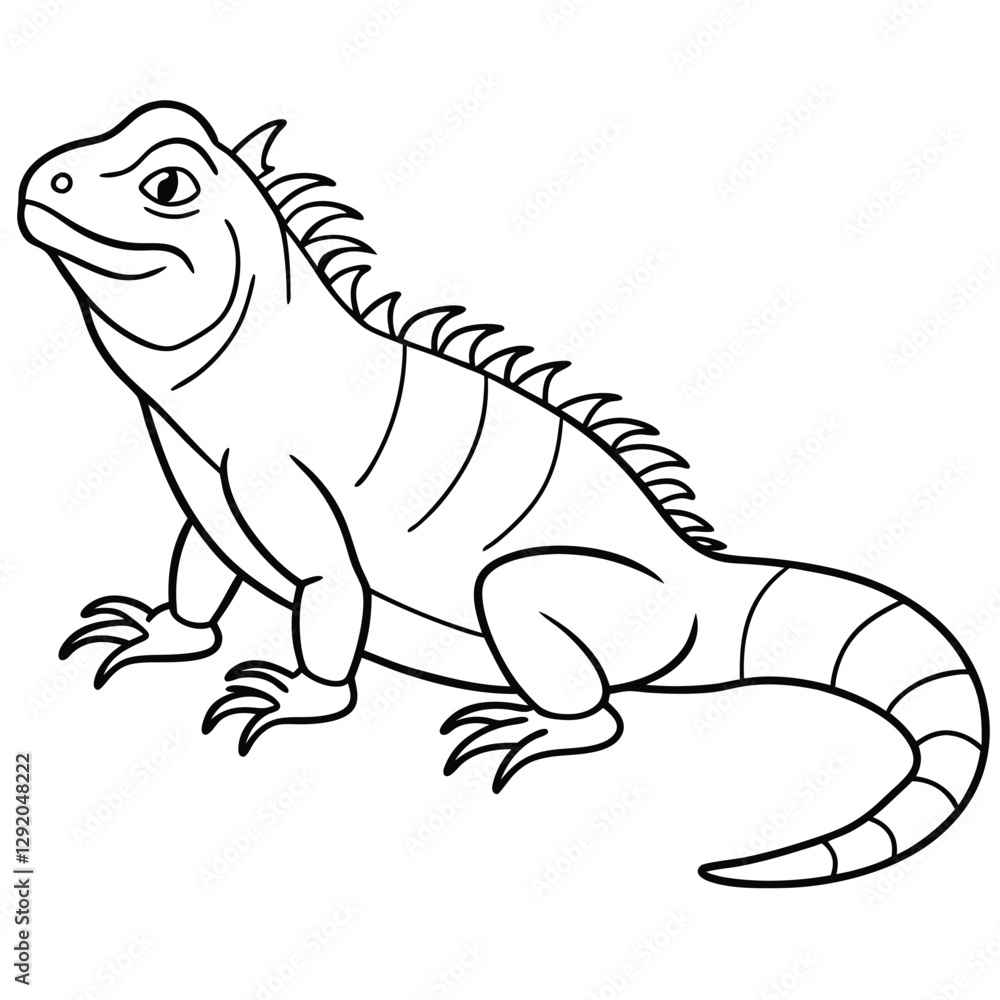 Cartoon outline of an iguana with spiny back for kids coloring vector illustration Cartoon outline of an iguana with spiny back for kids coloring vector illustration