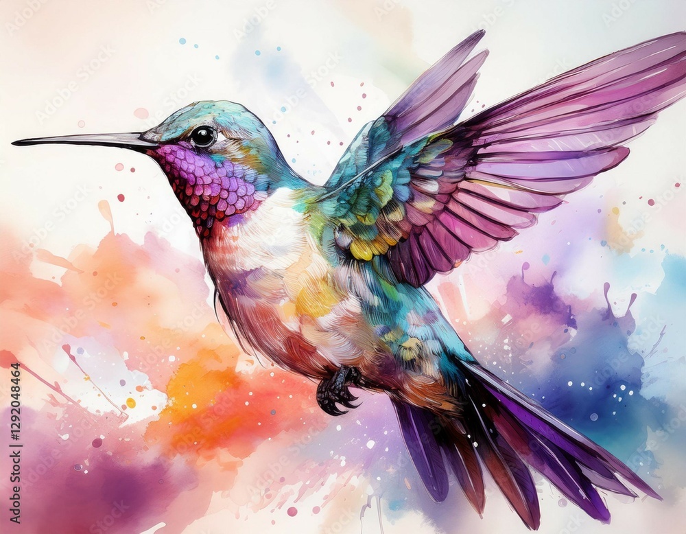 Obraz premium bird hummingbird watercolor illustration generative ai