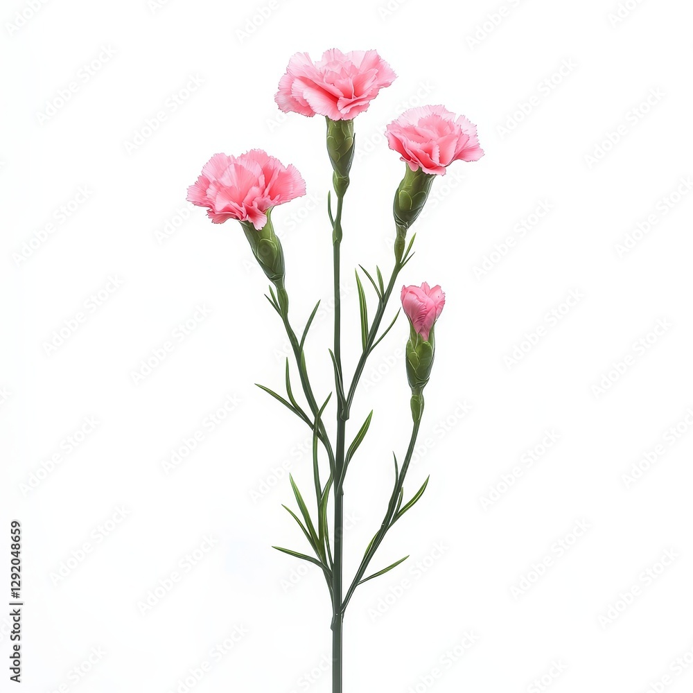 Pink Carnation flowers isolated on white background. Floral object, clipping path. Delicate carnation head flower, composition for advertising and packaging design. DOF, shallow depth of field Pink Carnation flowers isolated on white background. Floral object, clipping path. Delicate carnation head flower, composition for advertising and packaging design. DOF, shallow depth of field