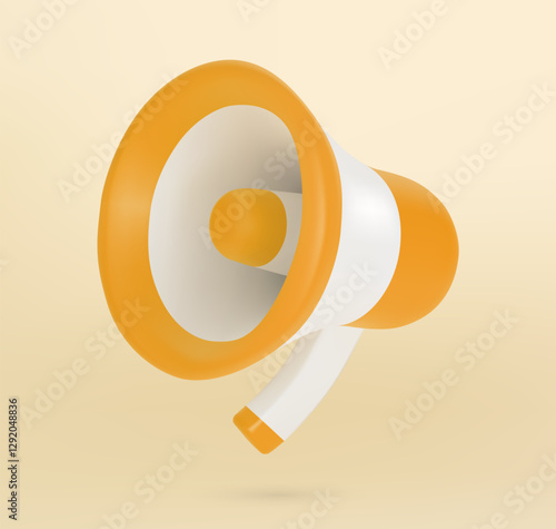 3D yellow and white colored megaphone speaker, vector illustration