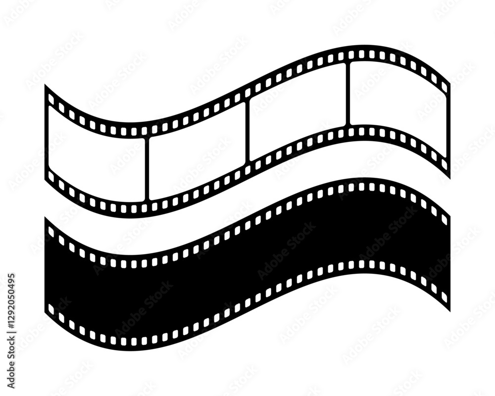 Fototapeta premium Film strip reel icon. Cinema or movie roll with frames. Blank negative film. Retro black and white film tape of 35mm. Video tape, photo film strip frame on isolated white background. Vector
