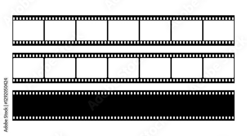 Film strip reel icon. Cinema or movie roll with frames. Blank negative film. Retro black and white film tape of 35mm. Video tape, photo film strip frame on isolated white background. Vector