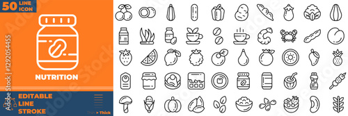 Nutrition LLine Editable Icons set